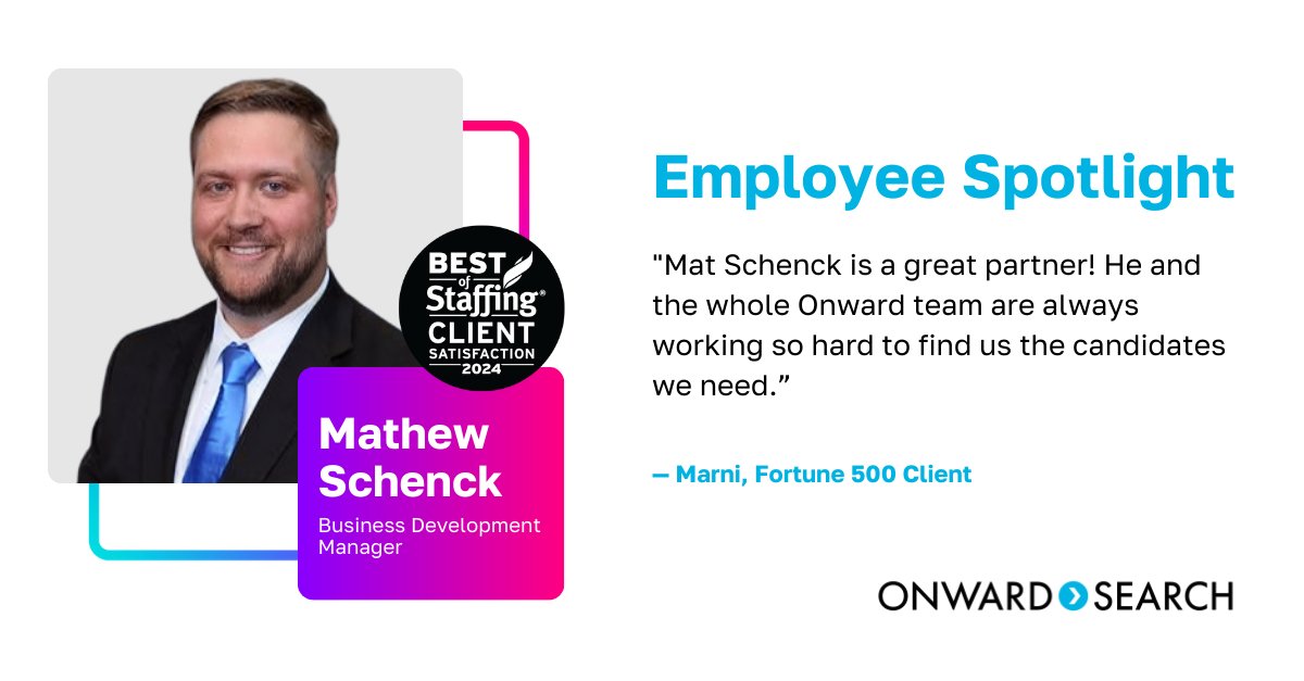 Every great company deserves a partner like Mathew Schenck. He not only helps clients find perfectly matched talent; he takes the time to understand what 'perfectly matched' means for every client.

#EmployeeSpotlight #ClientTestimonial #TalentSolutions