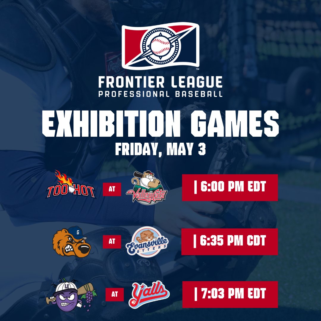 Back at it again with our May 3rd exhibition games. Don't miss out on the excitement – it's game time! ⚾ #FrontierLeague #PreSeasonAction #GameTime