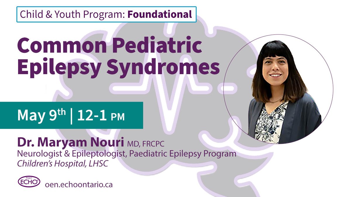✅Identify common pediatric epilepsy syndromes such as Benign Rolandic, Childhood Absence... #PrimaryCare - join Dr. @MaryamNNouri1 neurologist & epileptologist @EpilepsyTeamPEP for 'Common Pediatric Epilepsy Syndromes'. 🗓️May 9 | 12-1pm Register⤵️ oen.echoontario.ca/programs/child…