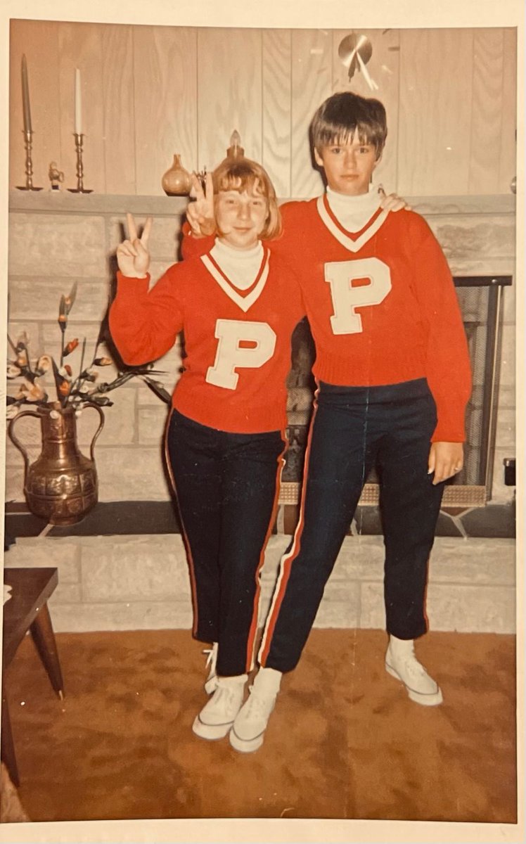 #flashbackfriday Yes, I was a cheerleader. Freshman year with my hometown friend Sandy Smith. In case you're having trouble, I'm the one with the brown hair 🙂  Why does time go faster as we get older? #fbf #cheerleader #portlandmichigan #highschool #timegoestoofast