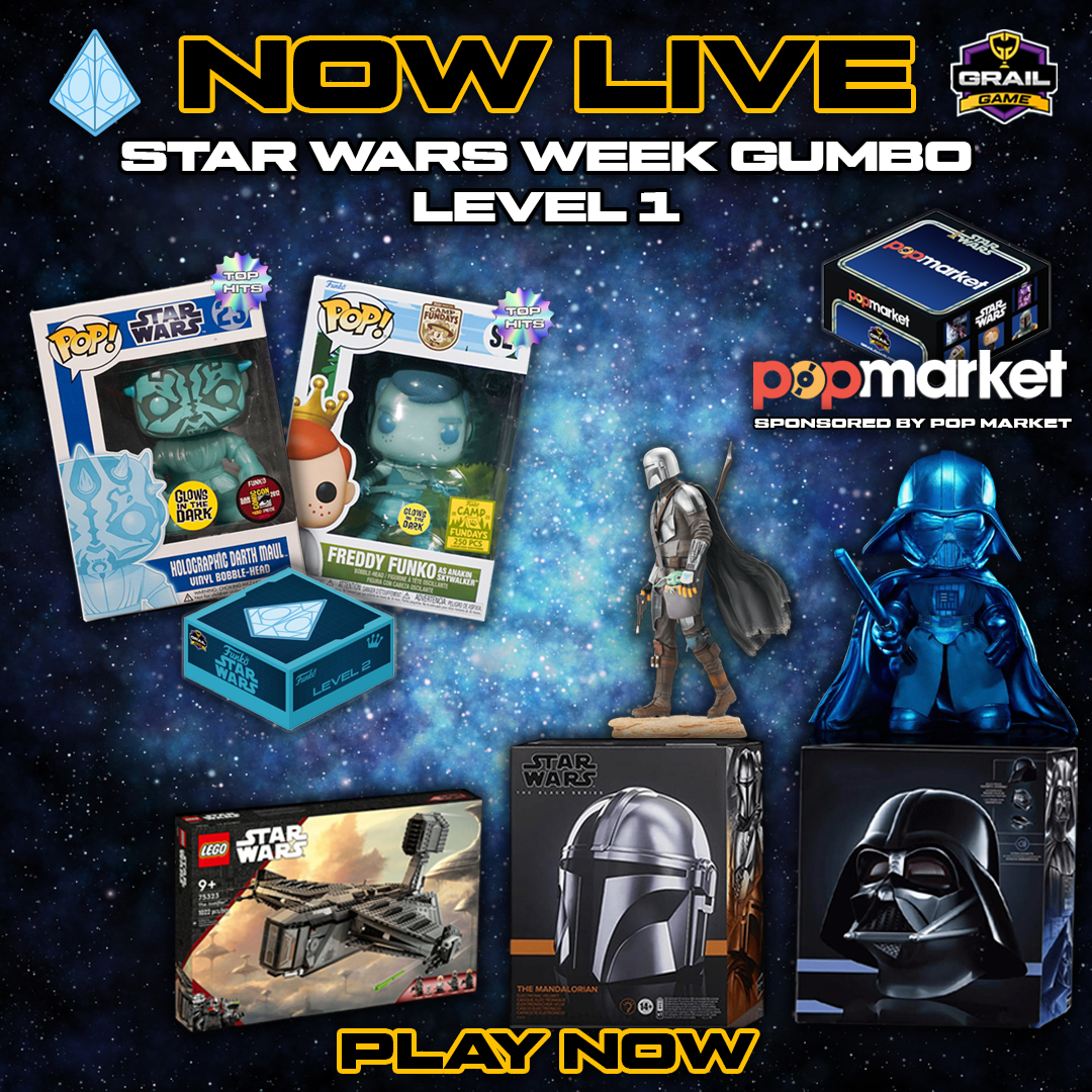 #GrailGamers! #StarWarFans! Star Wars Week continues with @PopMarketShop! 🔥 Star Wars Week Gumbo Level 1 #MysteryBox Game is NOW LIVE!! 🎉 

This game is for all the true #StarWarsCollectors! This game has it all! 💥Brought to you by our great friends over at PopMarket, -…