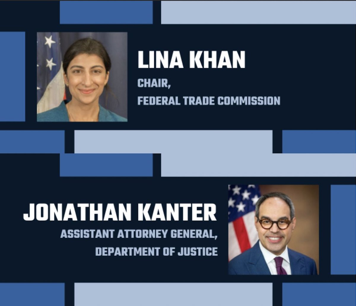 We're thrilled to announce @linakhanFTC and @JusticeATR AAG Jonathan Kanter will be speaking at the Anti-Monopoly Summit on May 21st! They'll join @SenWarren, @chopracfpb and many others—see the full updated speakers list and get tickets here.👇 tickettailor.com/events/america…
