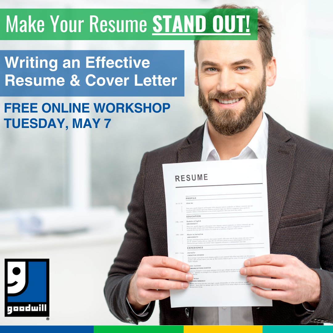 Learn how to make your #resume STAND OUT!

Join our workshop & learn different resume styles, how to tailor your resume, & get past the Applicant Tracking System!

📆April 25 | 1PM -3PM

Register at: goodwillonline.ca/resumes-and-co…

#JobHelp #JobSearch #CoverLetter #FindAJob