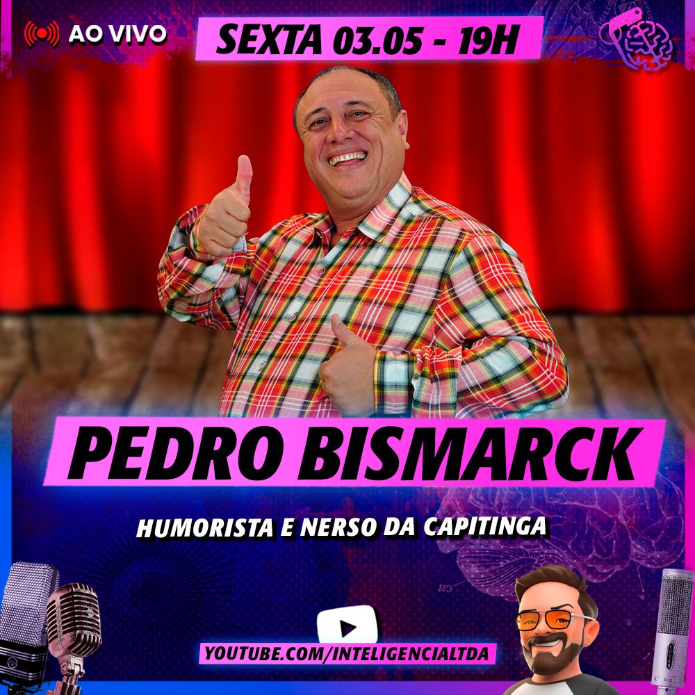 Hoje às 19h receberemos PEDRO BISMARCK, ator e comediante. Ele ficou famoso com seu personagem Nerso da Capitinga na Escolinha do Prof. Raimundo, e depois com o bordão “Morréu!” no Zorra Total. Confira em nosso canal no YouTube. youtube.com/c/Intelig%C3%A…