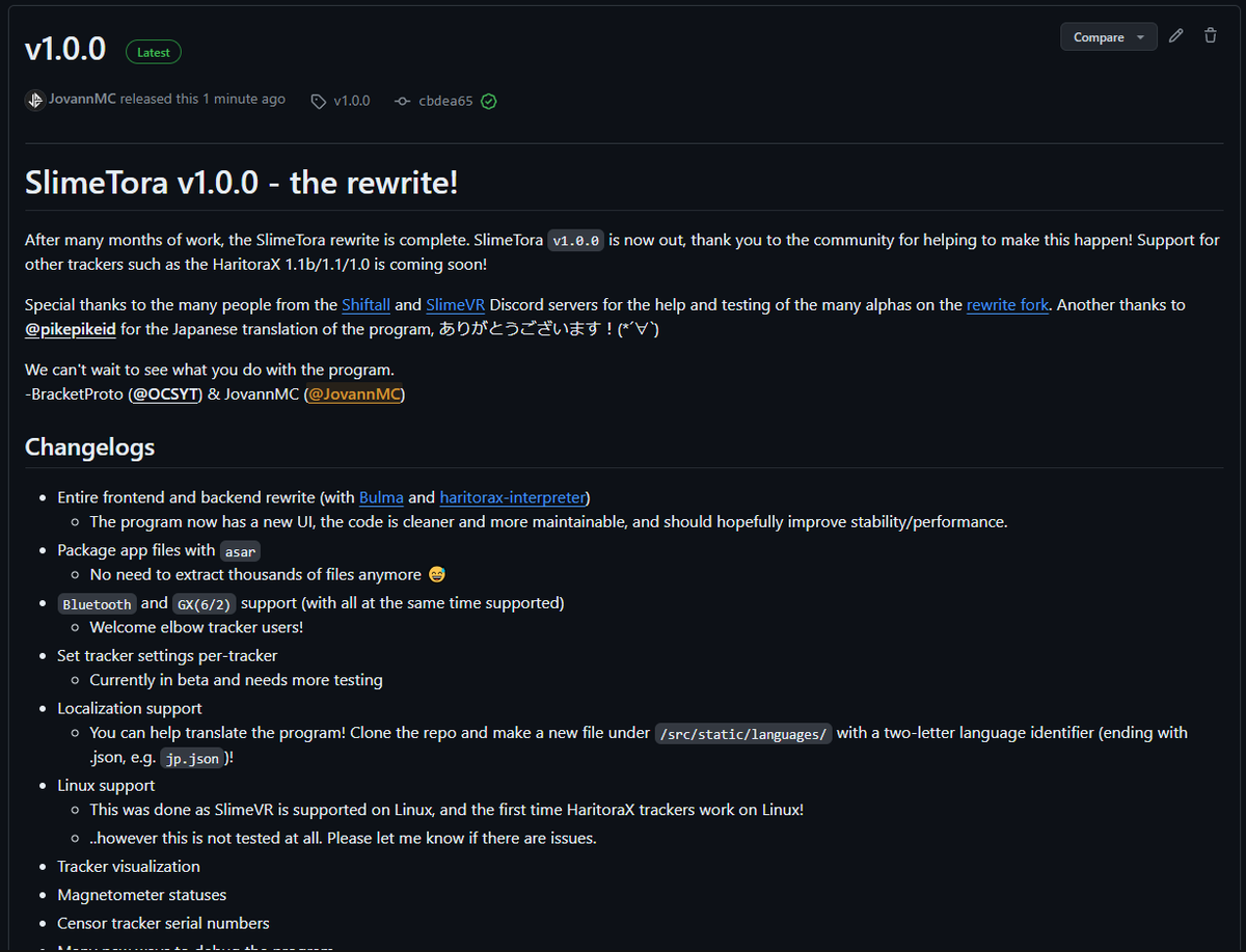 JovannMC's tweet photo. After months of work, SlimeTora v1.0.0 is finally out. Thank you to everyone for helping with the project!
Support for the HaritoraX 1.1b/1.1/1.0 will soon follow, check it out!
https://t.co/TJD638a8qQ
#fbt #vr #haritorax #vrchat #slimevr #shiftall #slimetora https://t.co/cXIhybm6gC