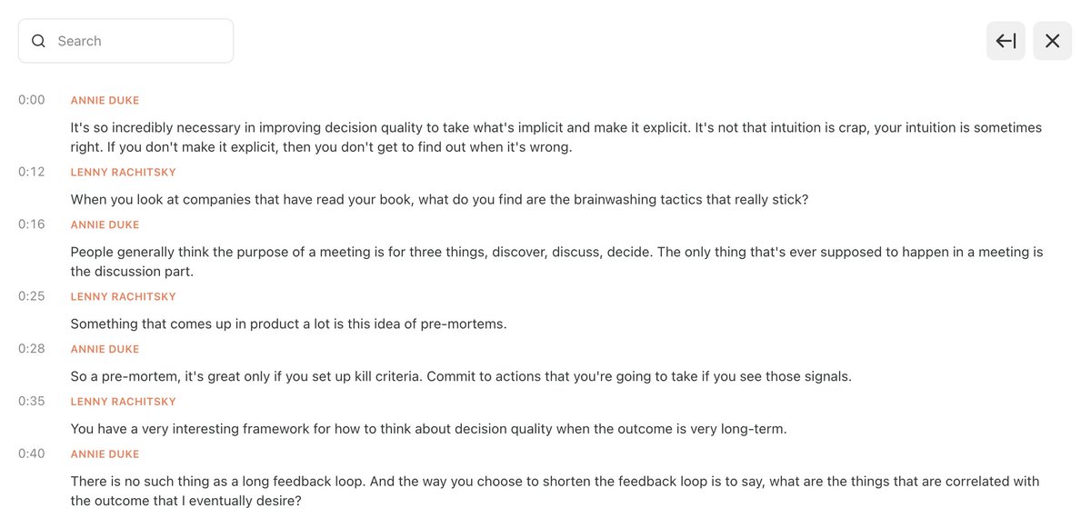 New and improved podcast transcripts just went live, courtesy of @SubstackInc. Every episode includes high-quality transcripts which you can now expand to be full-screen, and click any segment to listen to the audio inline. To find these transcripts, go to any episode page…