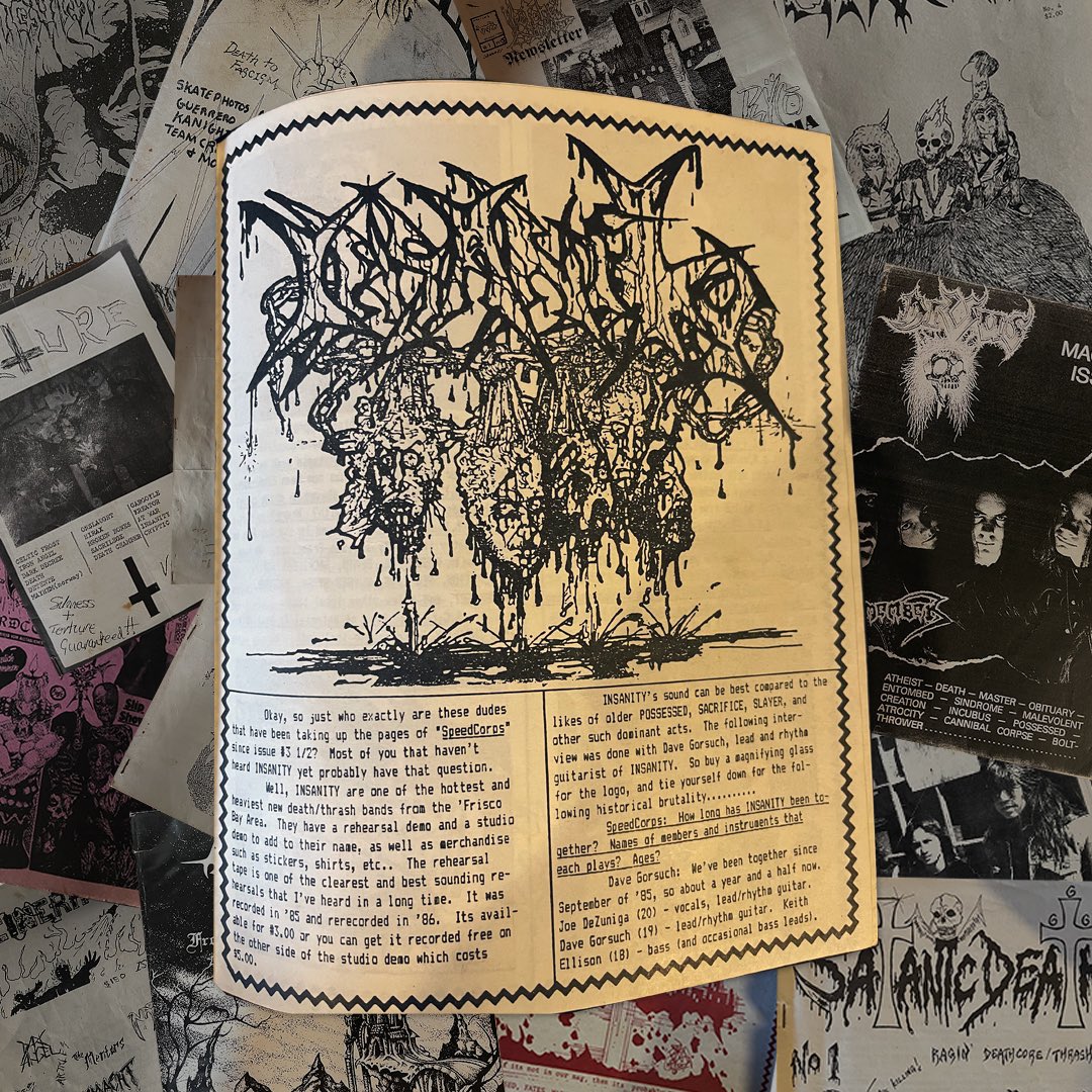 #fanzinefriday hits hard with part 1 of a 3 page spread in Speed Corp. circa 86/87. #insanitymetal #insanityband #insanitydeaththrash #insanitydeathmetalpioneers #deathmetal #thrashmetal #metal #heavymetal #osdm #oldschooldeathmetal #brutaldeathmetal
