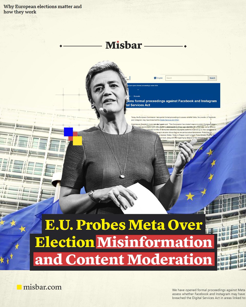 The European Union has initiated an investigation into Meta, the social media giant behind Facebook and Instagram, regarding allegations of election misinformation ahead of the upcoming E.U. June election. Full details: msbr.co/agai4 #Misbar