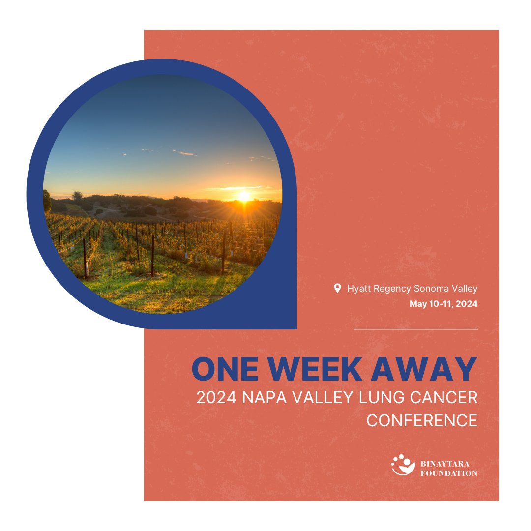 📣2024 Napa Valley Lung Cancer Conference is just ONE WEEK AWAY! Register today and join us in Santa Rosa for this exciting meeting. 🗓️ May 10-11, 2024 📍 Santa Rosa, CA LEARN MORE 🌐 education.binayfoundation.org/content/2024-n… #CME #oncology #cancer #cancercare #Lungcancer #register #healthcare