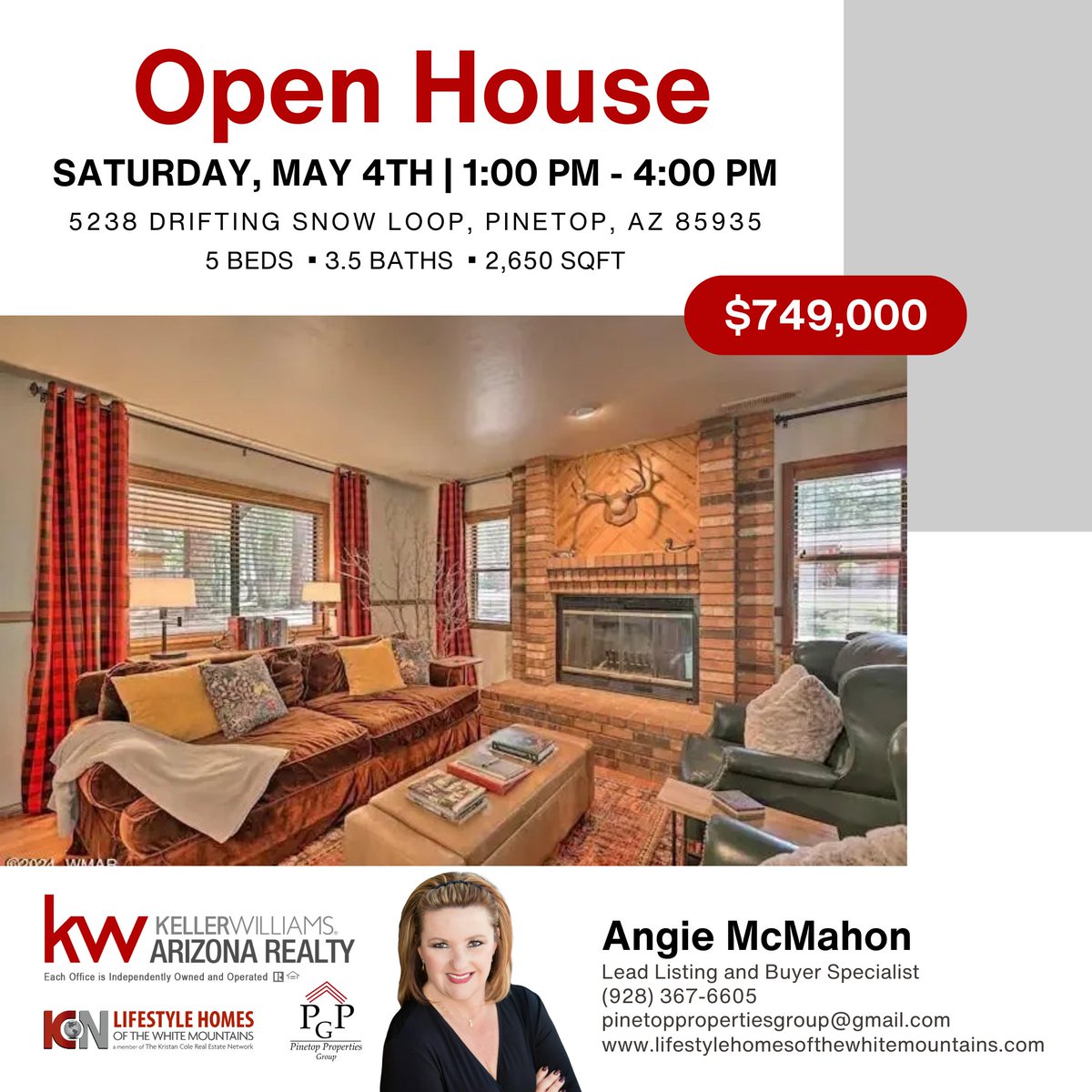 You won’t want to miss this one! A must-see 5-bedroom gem in the pines!

🏡 5238 Drifting Snow Loop, Pinetop, AZ 85935
📆 MAY 4 l SAT l 1PM-4PM

Listed by Angie McMahon, KW AZ Realty
☎️ (928) 3676605
📧 pinetoppropertiesgroup@gmail.com
👉 tinyurl.com/mtvt9kuf

#homeinvestment