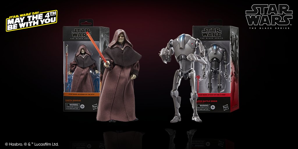 There's a disturbance in the Force this #StarWars Day with the additions of the Super Battle Droid and Darth Sidious to Star Wars The Black Series, inspired by the prequel trilogy films! Available for pre-order tomorrow, May 4th, on #HasbroPulse beginning at 1:00pm ET!