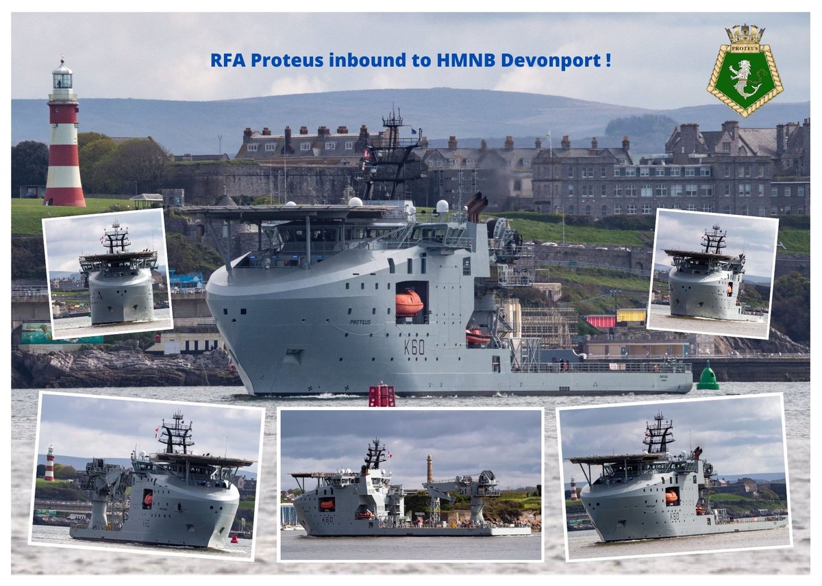 RFA Proteus inbound to HMNB Devonport this afternoon with a Backdrop of Plymouth Hoe in the sunshine.
Photo's via : @Tomleachphoto1 , @RFAProteus. @HMNBDevonport , @RoyalNavy .