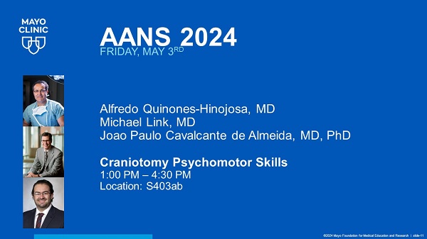 Don't miss this afternoon course with @DoctorQMd @MichaelJLinkMD and @joao_p_almeida representing Mayo Clinic at #AANS2024! @AANSNeuro