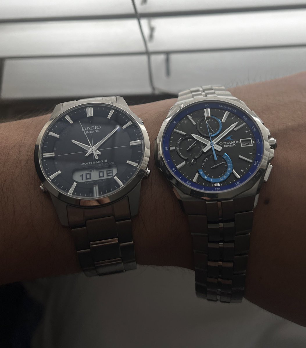 Since kiddo I love Casio watches. Now I wear the grown up versions; solar charged, nuclear clock sync, sapphire and made of ultra light titanium.. The right one has my fav. Apple watch feature: Phone locator..