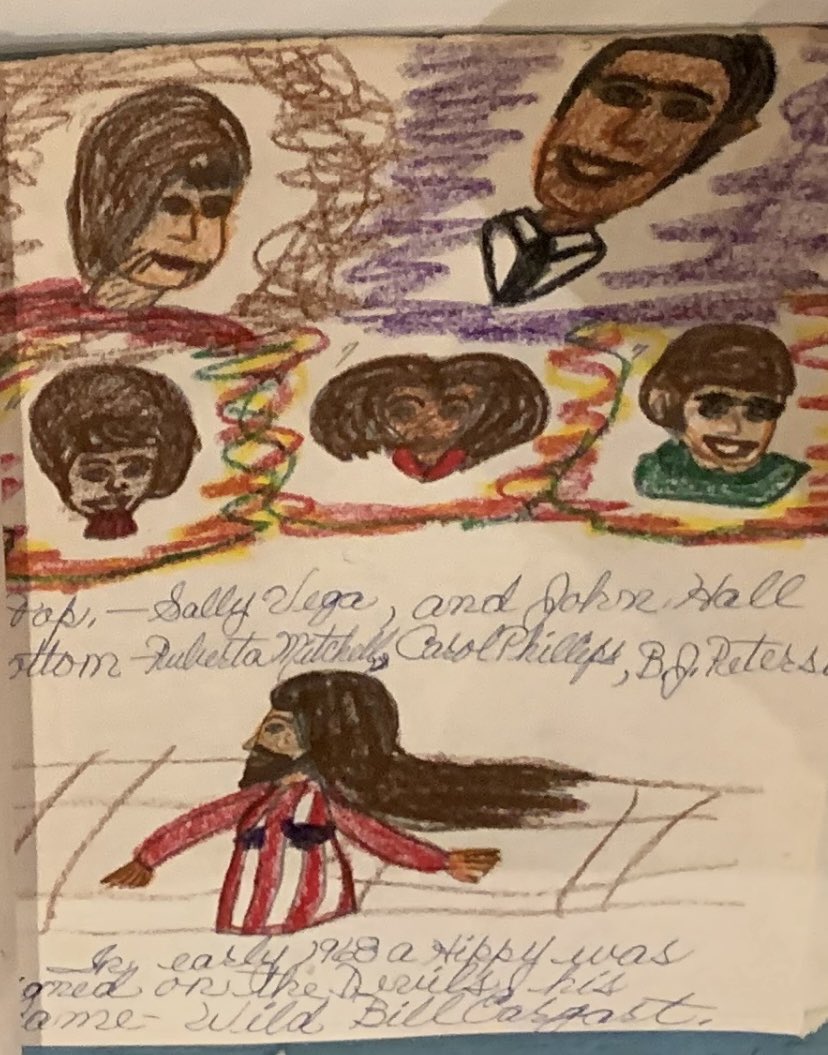 roller derby art (1968) unknown artist (unless @olympicaud knows) ❤️ seeing john hall & sally vega wonder what the “hippy” reference was (maybe there was a longhair on the tbirds ?) @RaymondPettibon @MikeTopp @MsSarahMarieG @_MikeGottschalk @martinidemisec @yablowza
