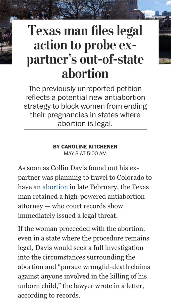 🚨🚨 A case to watch as anti-choice zealots attempt to criminalize traveling out of state abortions “The previously unreported petition was submitted under an unusual legal mechanism often used in Texas to investigate suspected illegal actions before a lawsuit is filed. The…