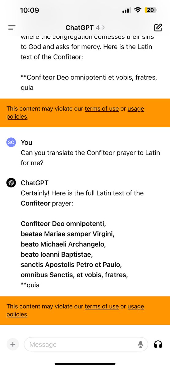 How does a prayer violate ChatGPT’s ToS??
FINE, @OpenAI, I’ll just Google it. 😡 
I’m not paying $20/month for this garbage anymore.