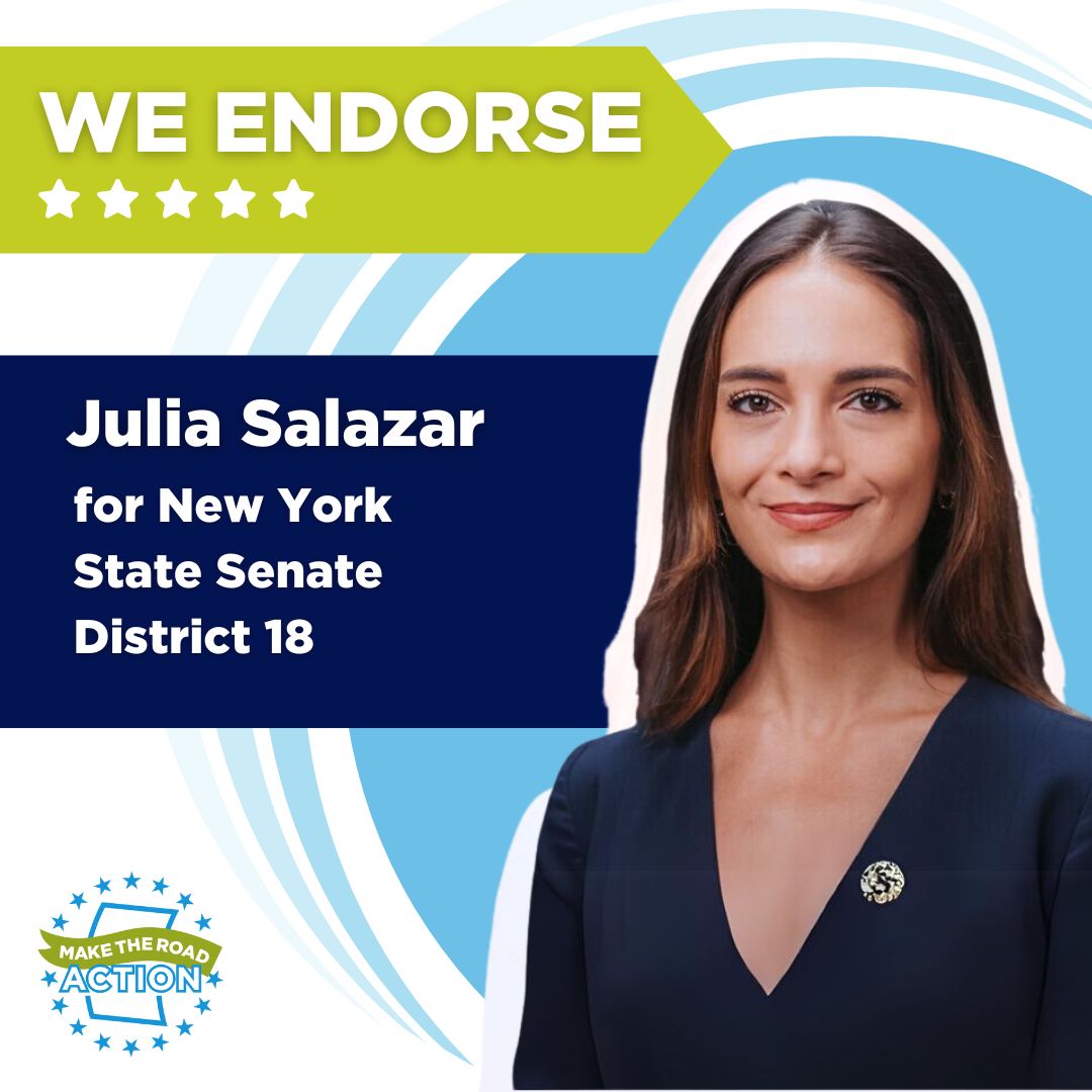 Our members are EXCITED to endorse @SalazarSenate for NY State Senate! Sen. Salazar is committed to fighting for excluded workers so they are #ExcludedNoMore, and expand #Coverage4All regardless of immigration status.