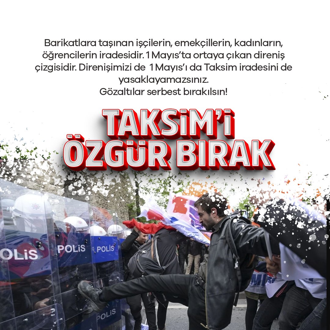 Barikatlara taşınan işçilerin, emekçilerin, kadınların, gençlerin iradesidir. Direnişimizi de 1 Mayıs'ı da Taksim iradesini de yasaklayamazsınız. Gözaltılar serbest bırakılsın! #TaksimiÖzgürBırak