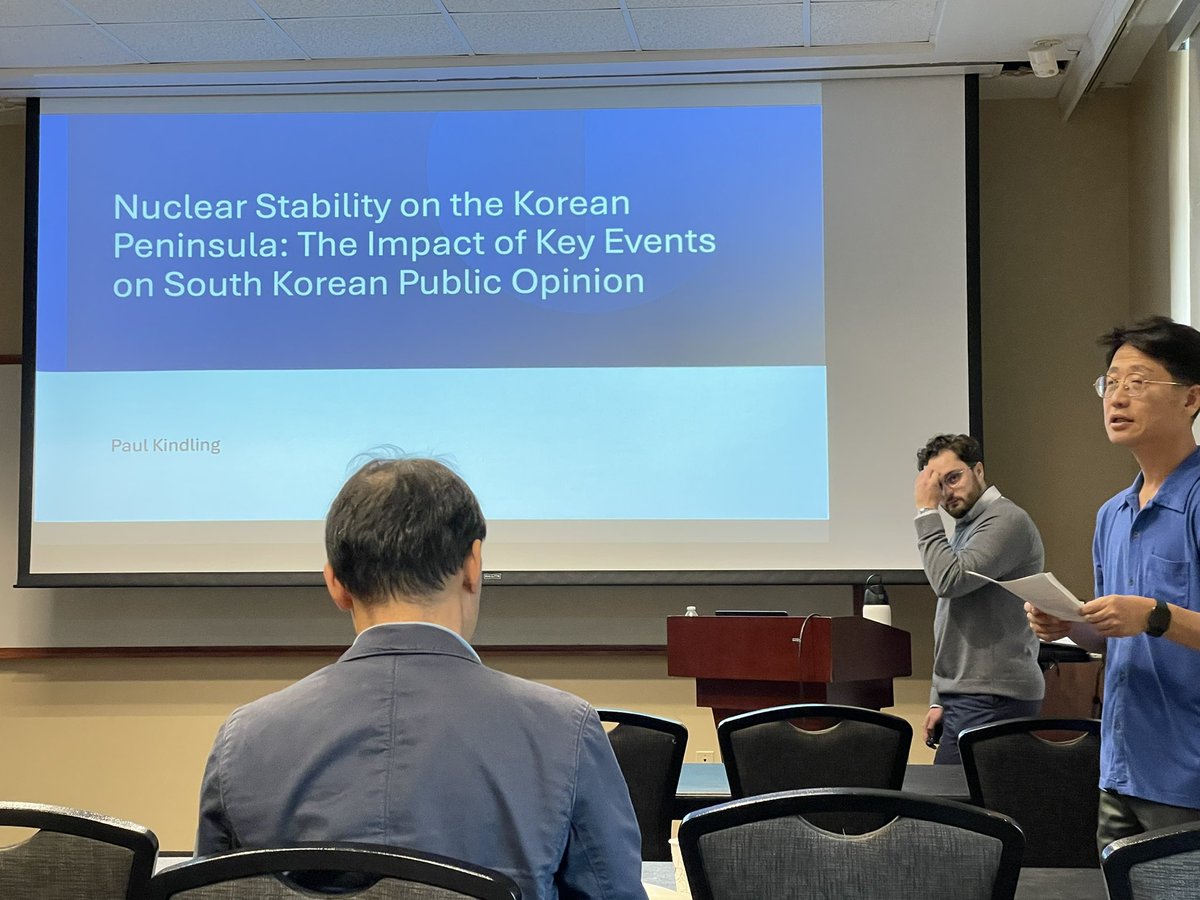 We were so glad to have Prof.Lee <a href="/ImMyungheeLee/">Myunghee Lee @immyungheelee.bsky.social</a> and Paul (Undergraduate fellow) in IKS 2024 mini conference to learn about authoritarian legacies and public opinion on nuclear stability in Korean context.