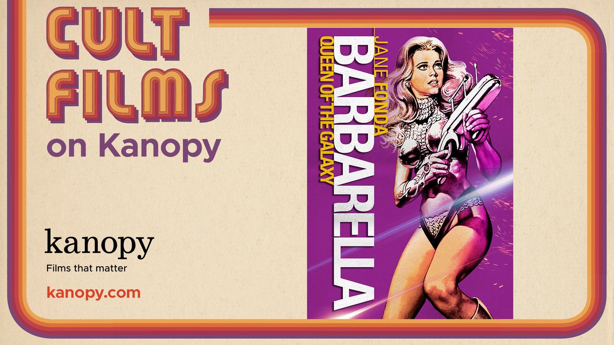 Blast off to new worlds with our #CultFilmsonKanopy collection. Join BARBARELLA (1968) (#JaneFonda) as she travels through space and contends with various forms of evil in this far out and futuristic film. kanopy.com/product/barbar… @ParamountPics #filmsthatmatter Available: 🇺🇸