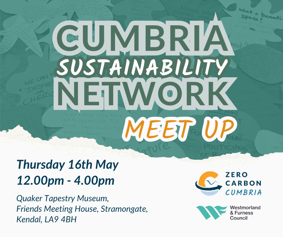The next Cumbria Sustainability meet up is in Kendal on the 16th May.  #ZeroCarbonCumbria 

Talk about your local priorities, what your plans are, and get inspiration from your fellow group members. 

cafs.org.uk/events/?civiwp…