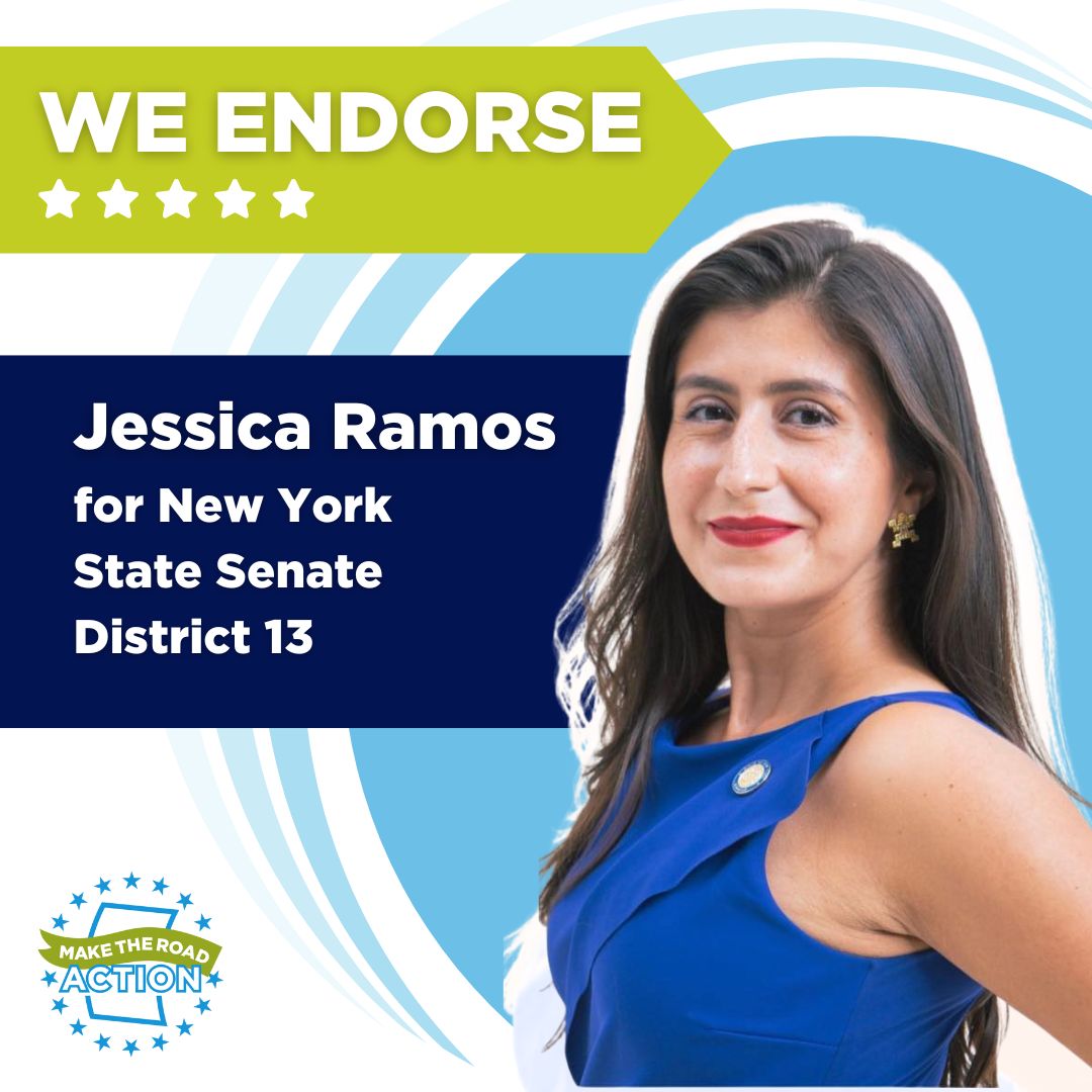 We endorse @jessicaramos for NY State Senate! Sen. Ramos has stood with our communities for years. Now she’s partnering with us again pass the Unemployment Bridge Program, (#ExcludedNoMore), #Coverage4All legislation, & more.