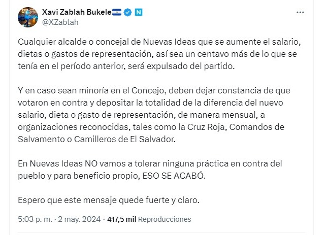 Pues ahí está este caso de Mario Durán y los regidores de La Unión... ¿¿¿¿Será que el presidente de NI cumple la advertencia que hizo ayer?