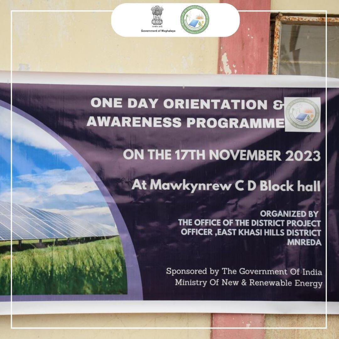 Empowering East Khasi Hills with renewable energy MNREDA has successfully organised an orientation and awareness program on the 17th Nov, 2023 shed light on the potential of sustainable energy, educating students, communities, and society at large.