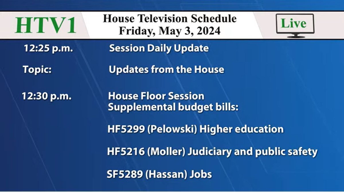 📺 COMING UP on HTV1 — 12:30 am LIVE coverage of Friday's #mnhouse floor session Watch on the House website buff.ly/3VALoKS and YouTube buff.ly/3Vv1C8f #mnleg