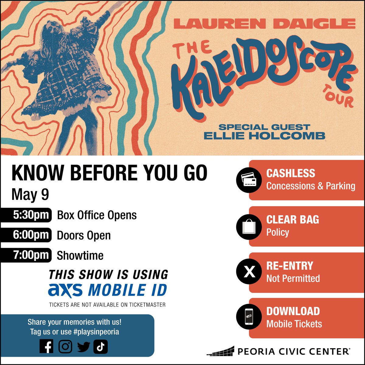 KNOW BEFORE YOU GO Lauren Daigle will be in the Peoria Civic Center Arena on Thursday! Here are some important reminders before you go to the show. More details at bit.ly/PCCKnowBeforeY…