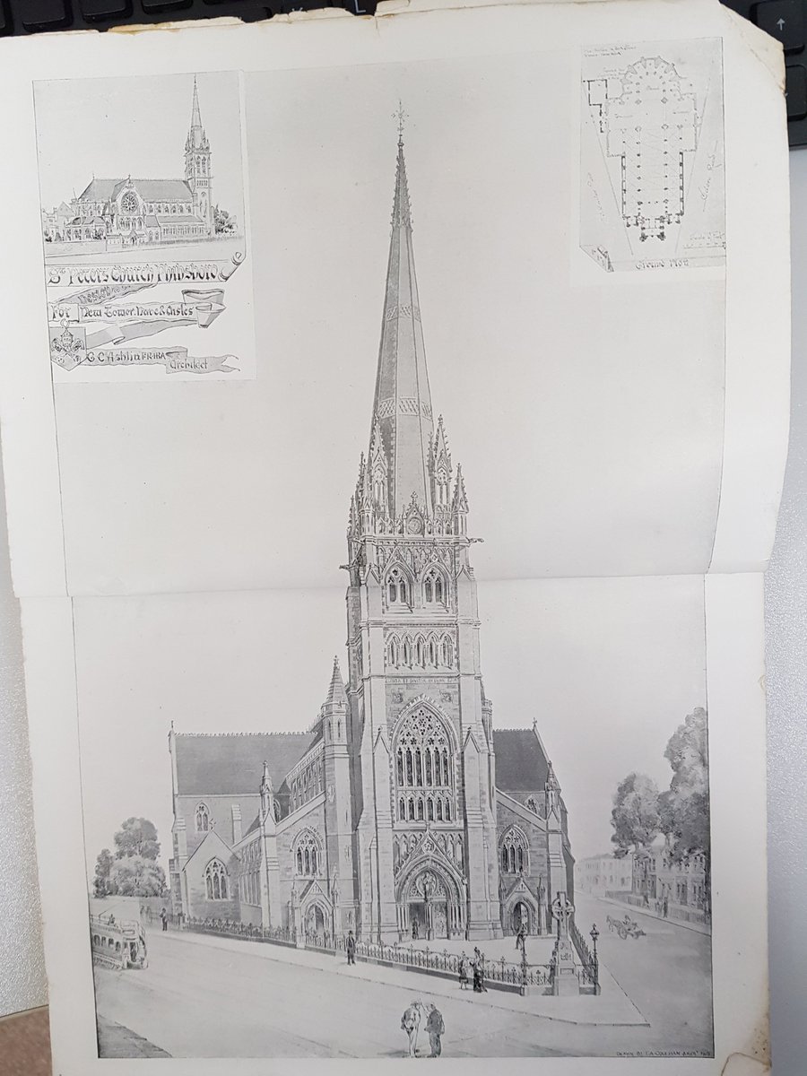 An old image of Saint Peter's Church, #Phibsboro in a 1907 souvenir publication for a bazaar to raise funds for the church's renovation. The Gothic style church was started around 1842. #IrishChurches #ChurchHistory