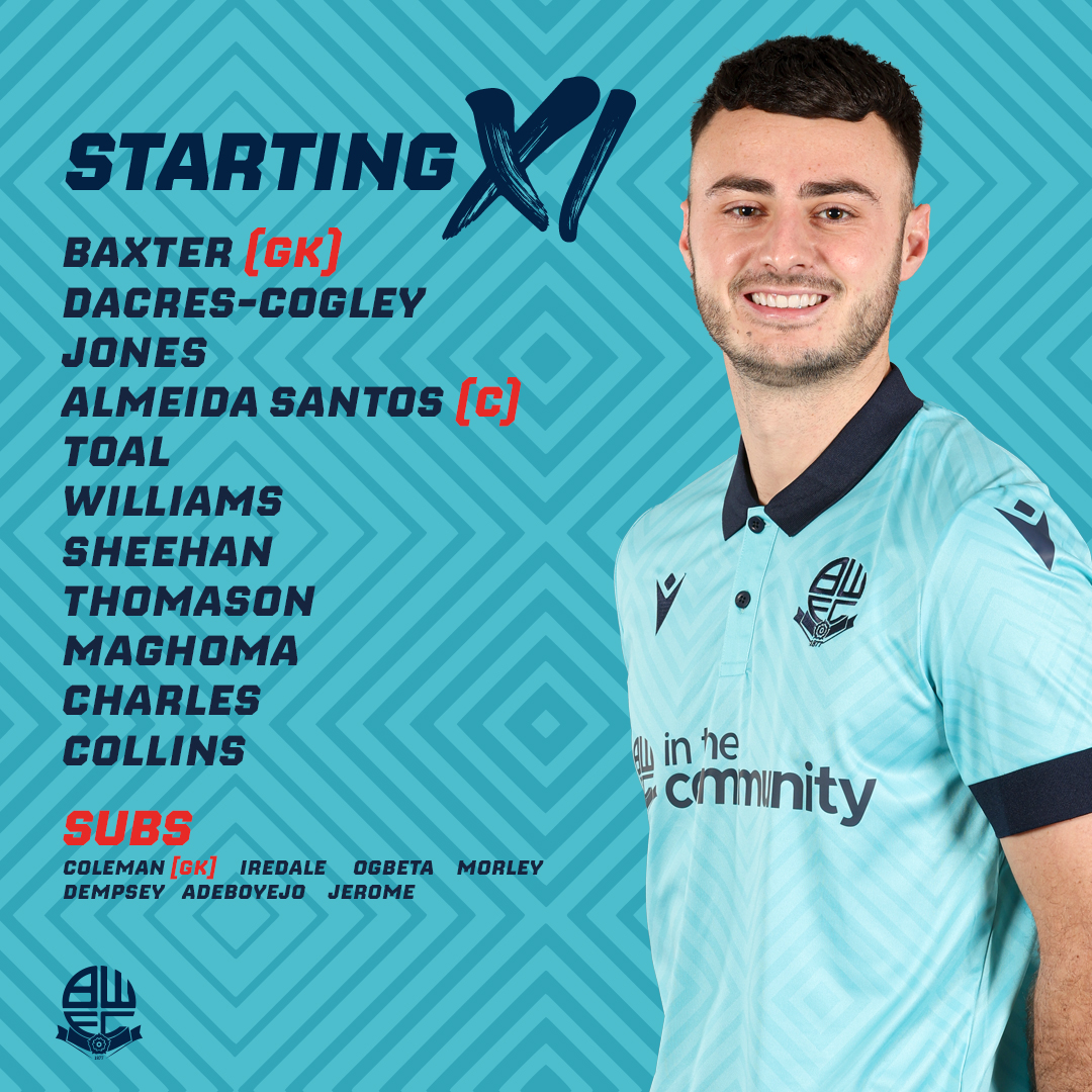 OfficialBWFC's tweet image. 📋 Our first leg line-up...

▫️ One change from last outing at Peterborough
▫️ Paris Maghoma comes into the starting side
▫️ A welcome return for Victor Adeboyejo on the bench

#bwfc