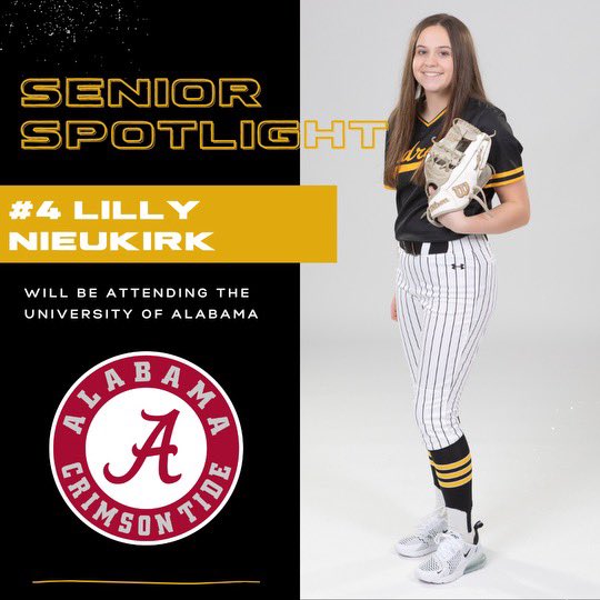 💥 LILLY NIEUKIRK #4 💥

College: Alabama

Major: Kinesiology 

Good luck, Lilly! 🥎⚡️