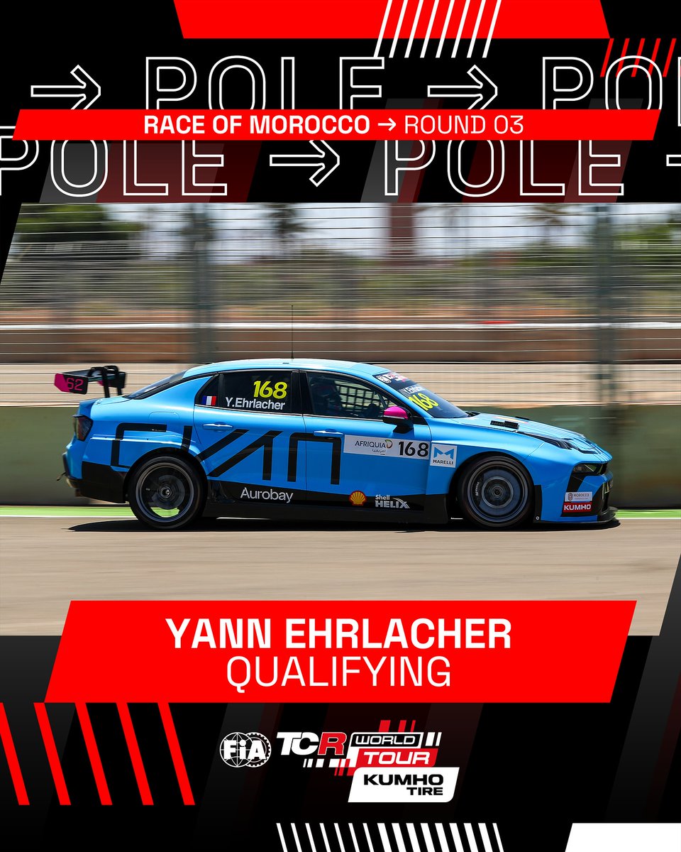 Yann Ehrlacher has claimed pole position for the first race tomorrow for Lynk & Co Cyan Racing, ahead of team-mate Santiago Urrutia and the Hyundai of points leader Norbert Michelisz. #TCRSeries #TCRWorldTour