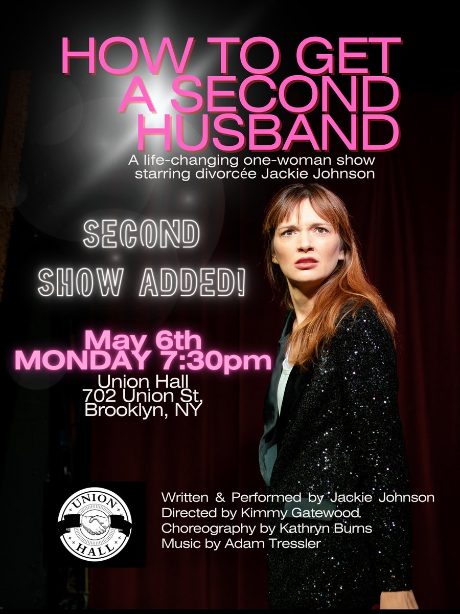 Second show added! @Jackie_Michele How To Get a Second Husband. Monday 5/6 Tickets: eventbrite.com/e/894430003217