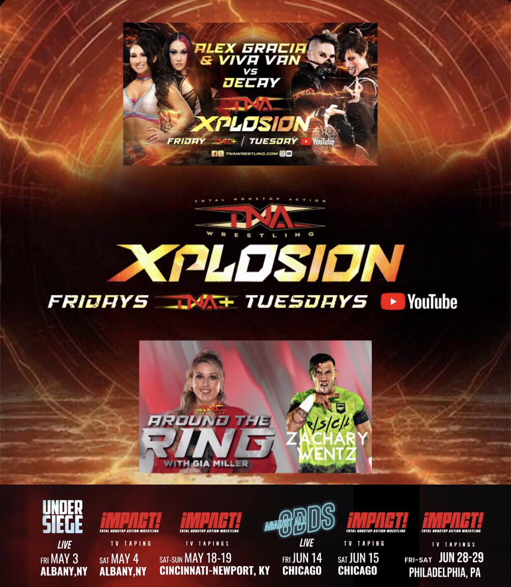 New #TNAXplosion Available Now, before tonight’s #tnaundersiege

♦️Every Friday (TNA+ App) 5/3
♦️ Every Tuesday (YouTube) 5/7

#Xplosion #TNAiMPACT #Rebellion #TNAwrestling #FursuitFriday #TNA #wwebacklash #undersiege @TNAPlusApp @FearHavok @WeAreRosemary #fridaymorning