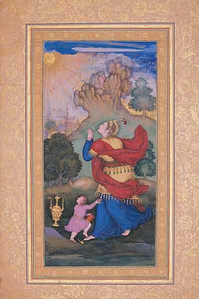 'Woman Worshiping the Sun' from the Gulshan Album (attributed to Basawan; c.1590-1595)