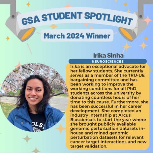 jhmi_gsa's tweet image. A little late to post here on Twitter (X), but Please join the GSA in congratulating Irika our March Spotlight Award Winner! @irikasinha