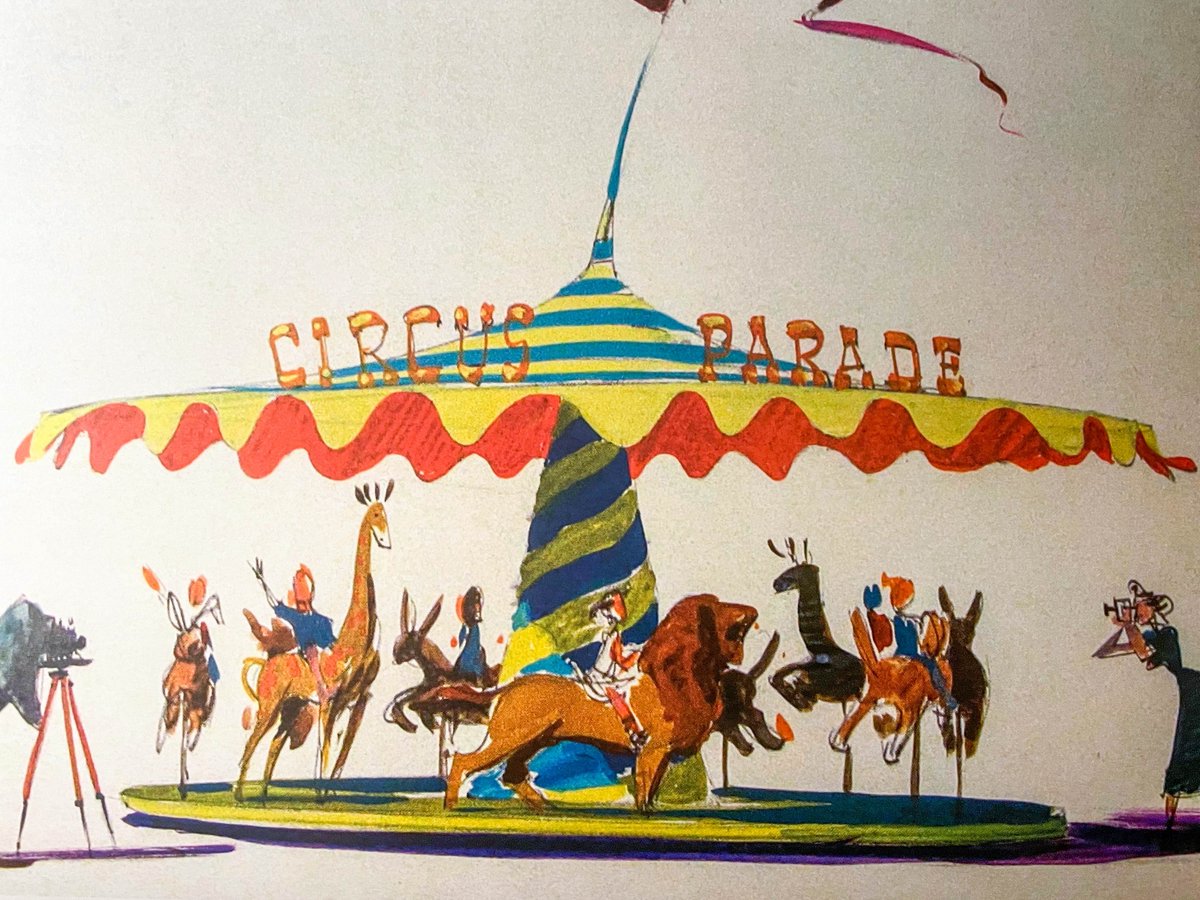 Imagined, drawn but never built was this idea for a carousel meant for Fantasyland and produced by Bruce Bushman. Lovely lines on paper. #Disneyland #BruceBushman DisneyUnpacked.com