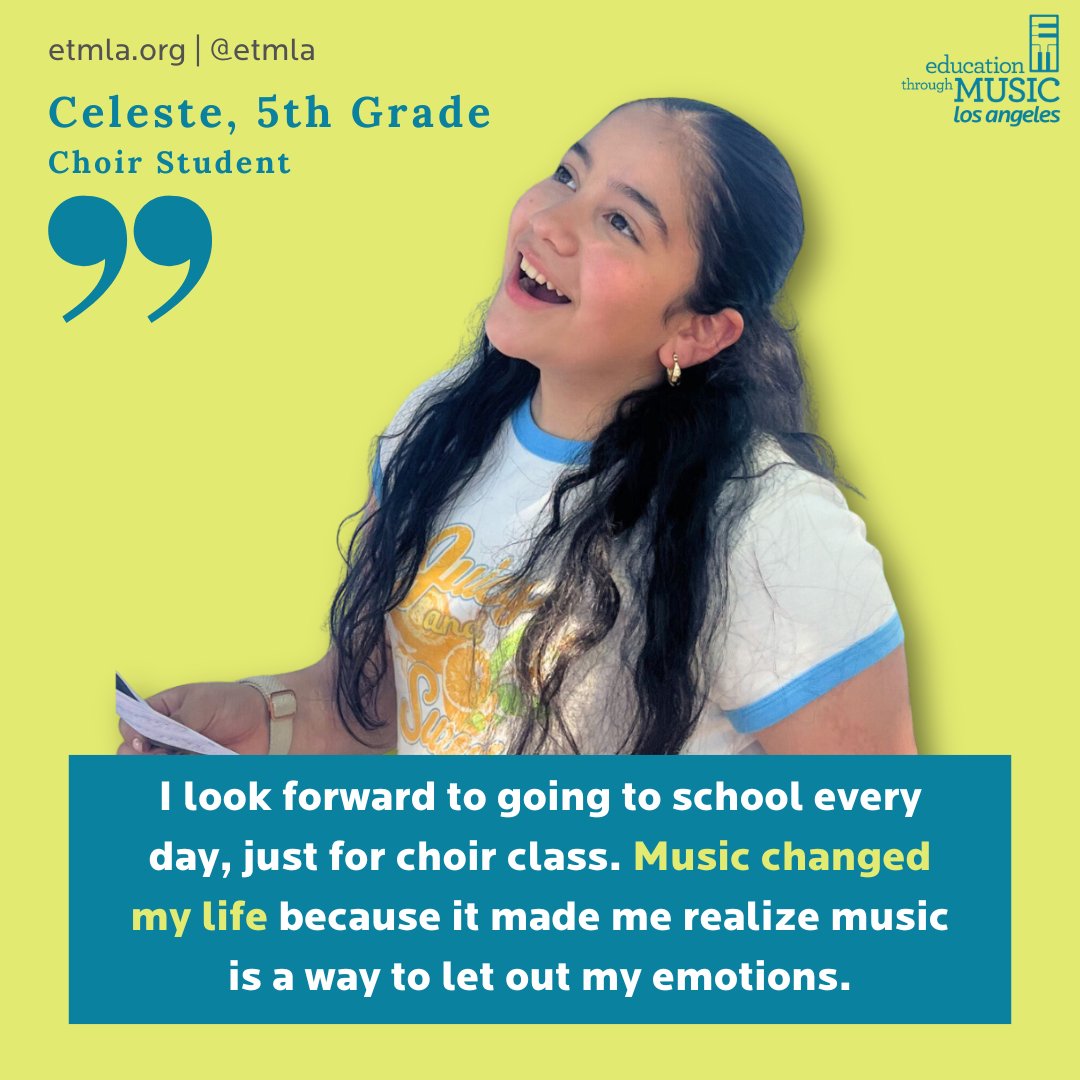 Because of our partners and supporters like you, students like Celeste receive the life-changing benefits of music education. Read her full story: LINK IN BIO #MusicMakesMyLifeBetter #ETMLA #KeepTheMusicPlaying