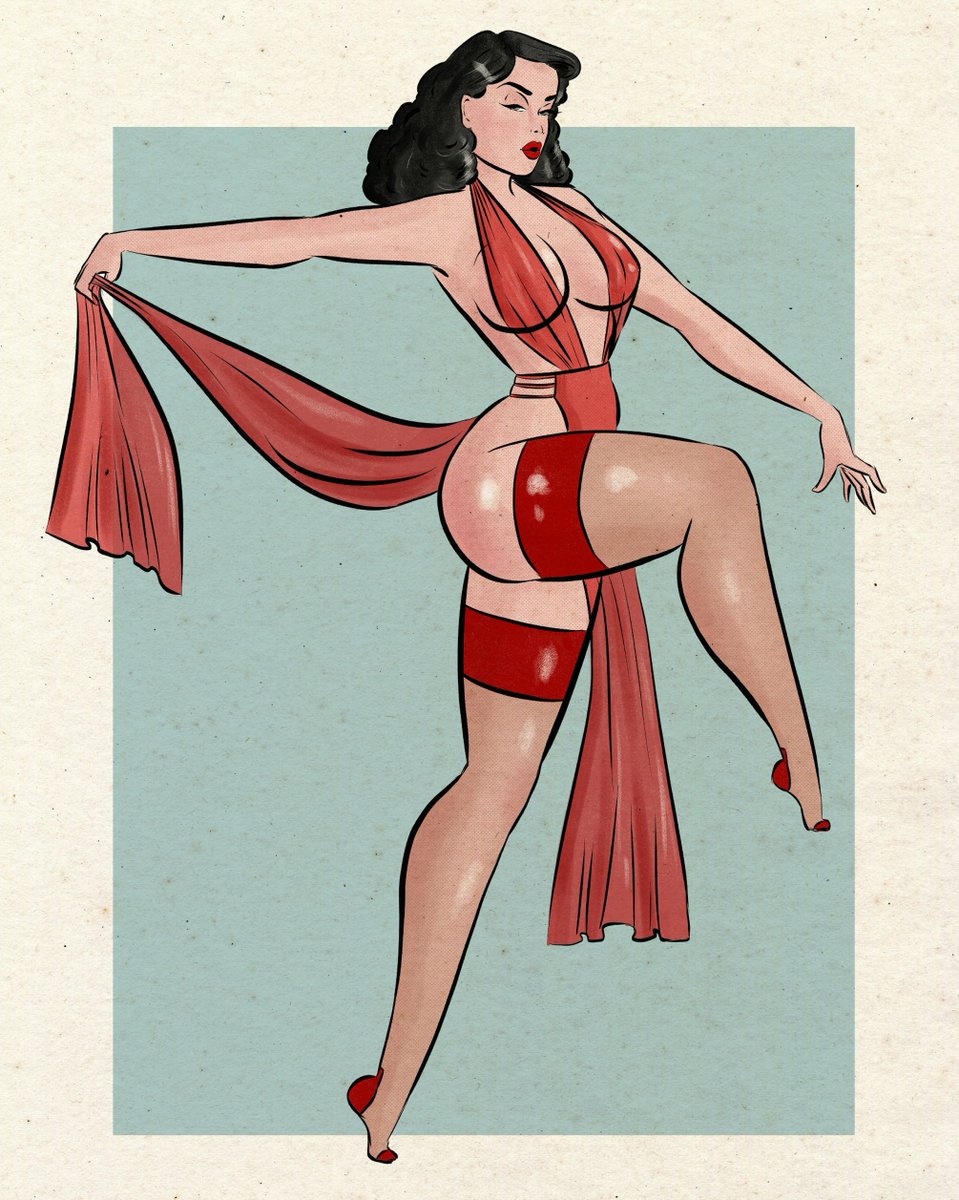 'Burlesque' - little break from more edgy pinups. But I stayed true to my colours - red and black. Also I was not in the mood to draw shoes, so she is barefoot 😆
.
#pinupillustration #retroart #vintagestyle #pinup #vintagesleaze #clipstudiopaint
