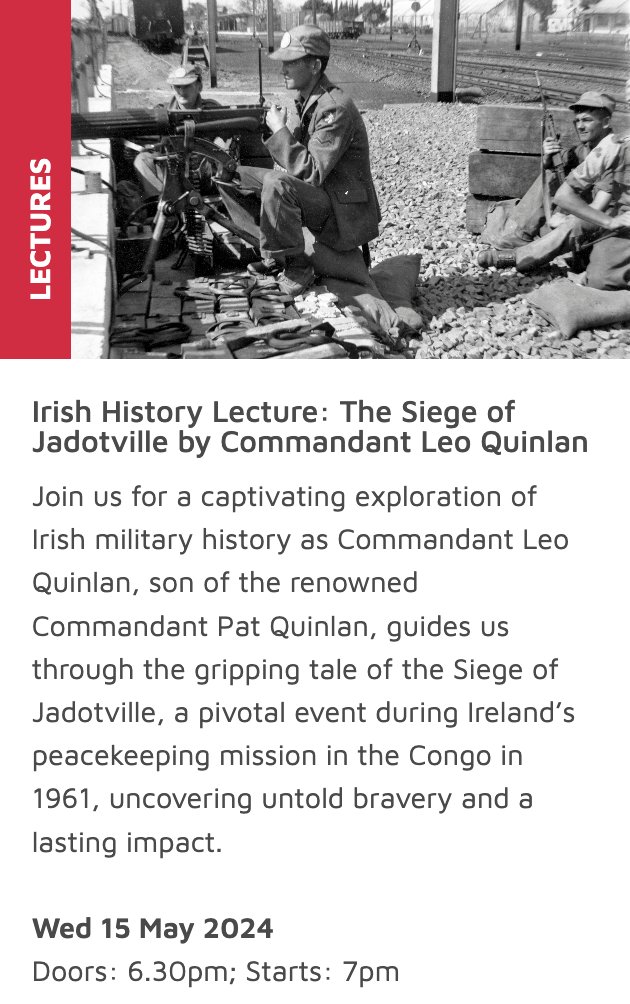 Delve into Irish #MilitaryHistory with Commandant Leo Quinlan, son of renowned Commandant Pat Quinlan, as he guides us through the gripping tale of the Siege of Jadotville. Join us Wed 15 May at 7pm for the 3rd lecture in our #IrishHistory Series 2024 📚🇮🇪 irishculturalcentre.co.uk/event/the-sieg…