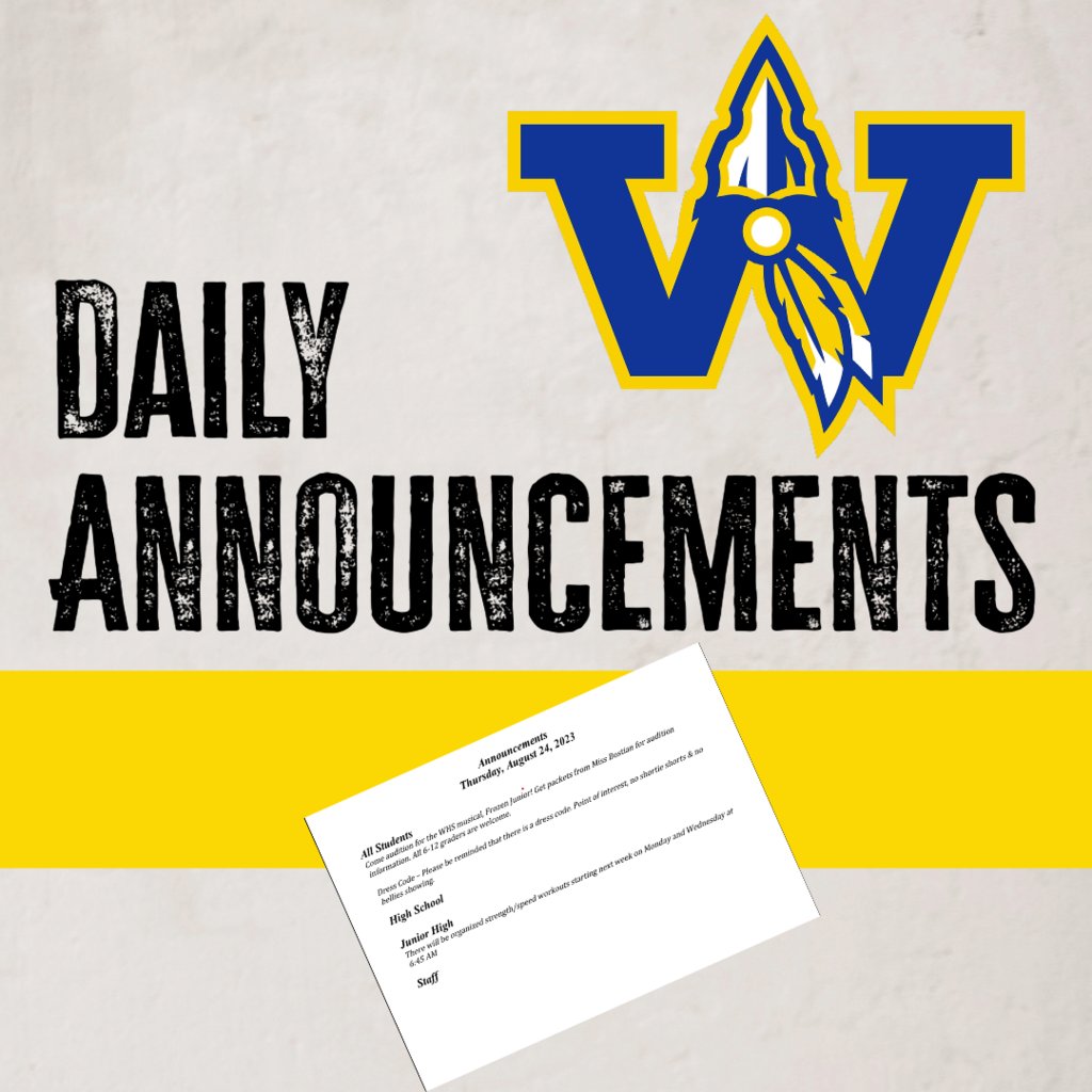 The Wapello Jr/Sr High Daily Announcements for Friday, May 3, are available on our website and mobile app.  Today's download link is: 5il.co/2ki21

#WeAreWapello #WapelloTribePride #ForTheW