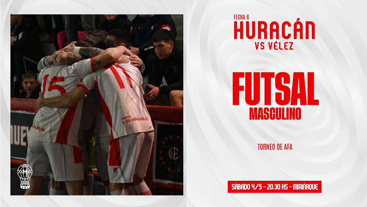 #Huracán 🎈 #FutsalMasculino

⚽ Este sábado 4/5, la Primera del Globo se enfrentará a #Vélez por la #Fecha6 de la Tercera División del Torneo de @Afa desde las 20:30, en Miriñaque