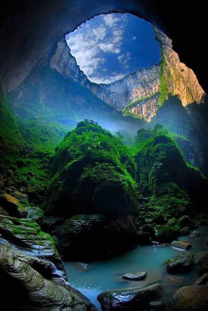 The Heavenly Well, or Xiaozhai Tiankeng, China!🤩 The world's deepest Sinkhole at over 2,000 feet deep!