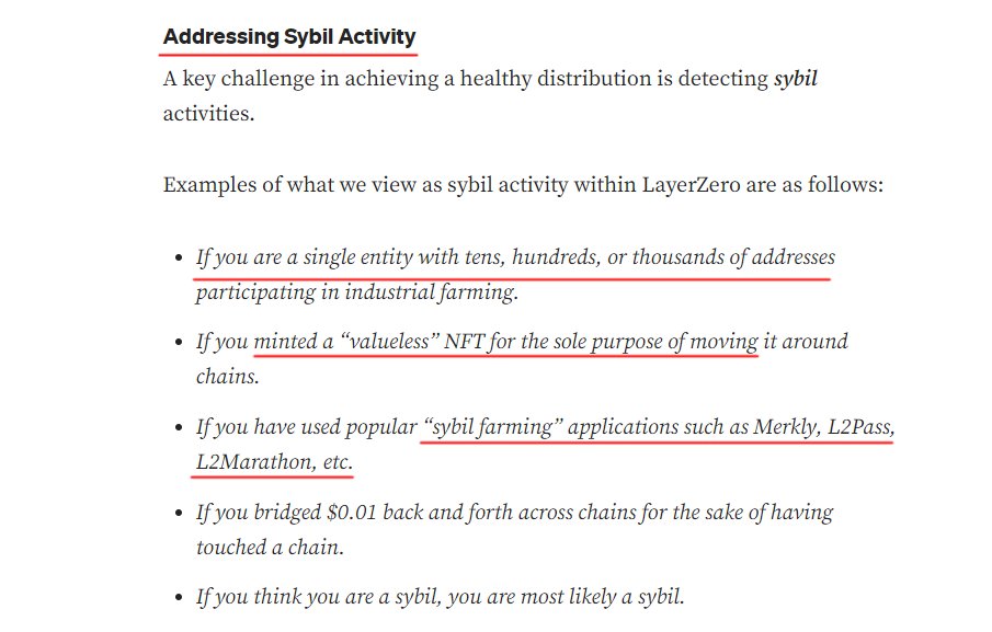 LayerZero Cracking Down on Sybil Activity for Token Distribution 🪂👀 LayerZero will do the airdrop, but wants real users! They're cracking down on 'sybil activity'. Self-report as a sybil user by May 17th for a 15% consolation rewards, or risk getting nothing! Examples of…
