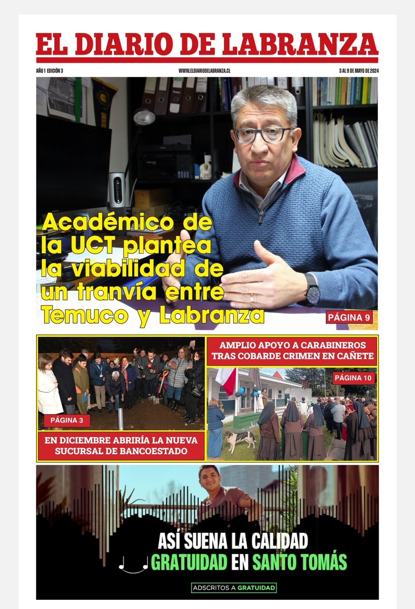 Hoy aportamos en el diario de Labranza con ideas para avanzar en un sistema integrado de transporte público en Temuco y la región. Es muy necesario para mejorar la calidad de vida en La Araucanía
eldiariodelabranza.cl/#flipbook-df_8… <a href="/UC_Temuco/">UC Temuco</a> <a href="/LPT_UCT/">LPT UCTemuco</a> <a href="/doctorado_ptys/">Doc en Planificación Territorial y Sustentabilidad</a>