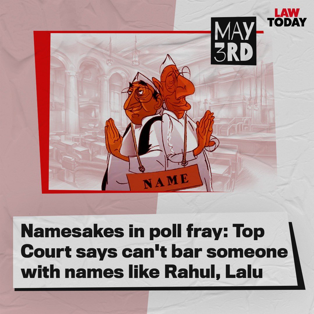 'If somebody else’s name is also Rahul Gandhi, or Lalu Prasad Yadav, if their parents chose to name like that, can we stop them from contesting elections?” the Supreme Court bench asked the petitioner. Read more: rb.gy/m25lja