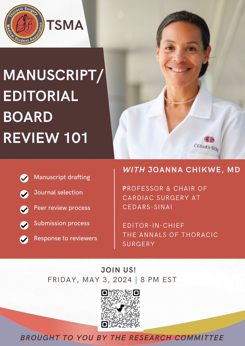 TODAY IS THE DAY! Join us for a live #Manuscripts101 event at 5 PM PST/8 PM EST. @JoChikweMD, EIC of @annalsthorsurg will review some tips on getting your manuscript published! Sign up here - tinyurl.com/yscremey @SmidtHeart @CedarsCTSurgery @STS_CTsurgery